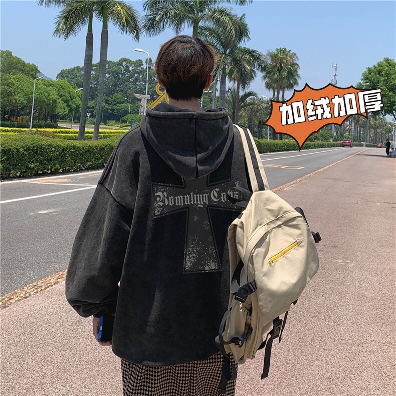 加绒新款港风宽松连帽套头卫衣X5675-常规P70控88-加绒P80控98,男装卫衣,电商A061-1