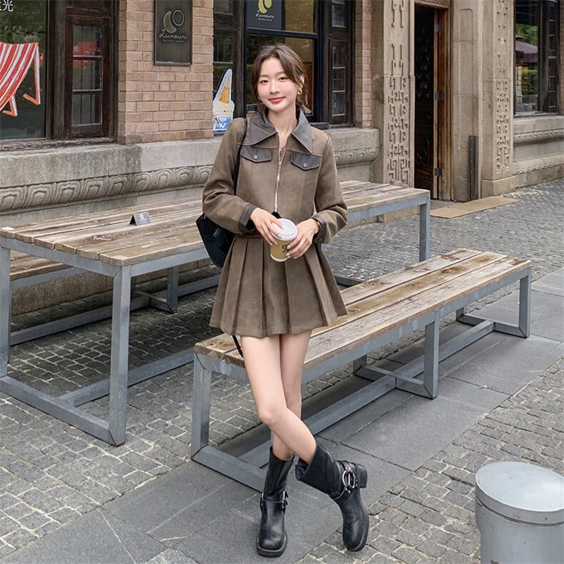 [3天出货】鹿皮绒夹克套装女半身裙两件套A822P185K268,女装套装/套裙,2C269