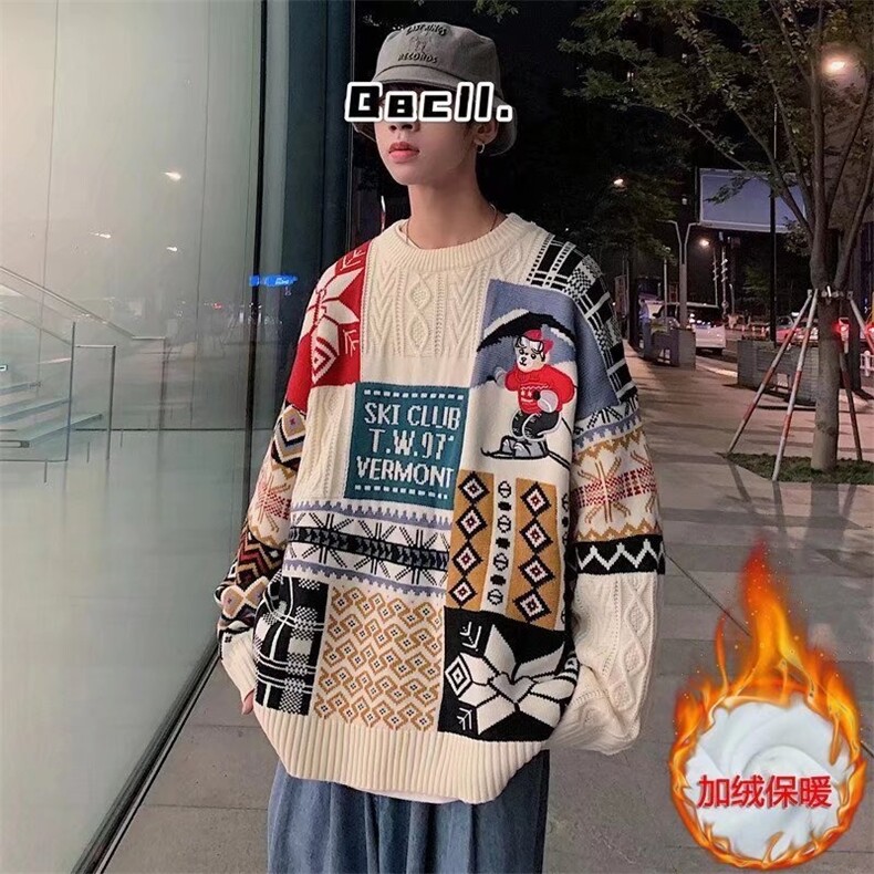 加绒圣诞针织衫冬季男套头休闲潮潮流情侣毛衣LMY77-P55加绒70,男装针织衫/毛衣,星座1008