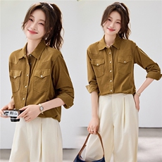 2026早春新款百搭灯芯绒衬衫外套女宽松休闲复古衬衣港风慵懒风，女装衬衫，艾米