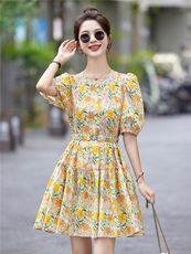 2026夏装新款简约时尚休闲时髦印花收腰连衣裙，女装连衣裙，美沁