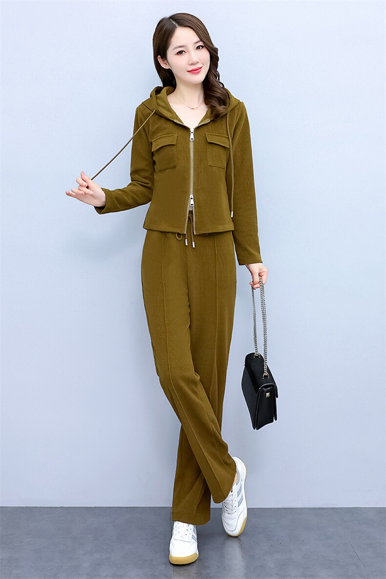 运动服时尚套装女2023春秋季新款气质休闲连帽外套直筒裤子两件套,女装套装/套裙,依如秀(原杭风阁)