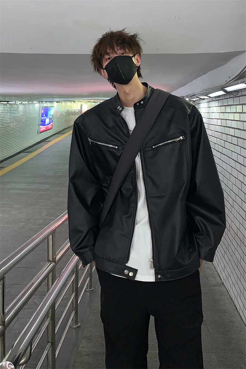 美式夹克PU皮宽松休闲上衣秋季百搭皮衣外套HY596TP85,男装夹克,电商A102B