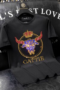 夏季套头短袖燙钻潮休闲圆领T恤亮片大码简欧QT4066-1-A1016-P45图片