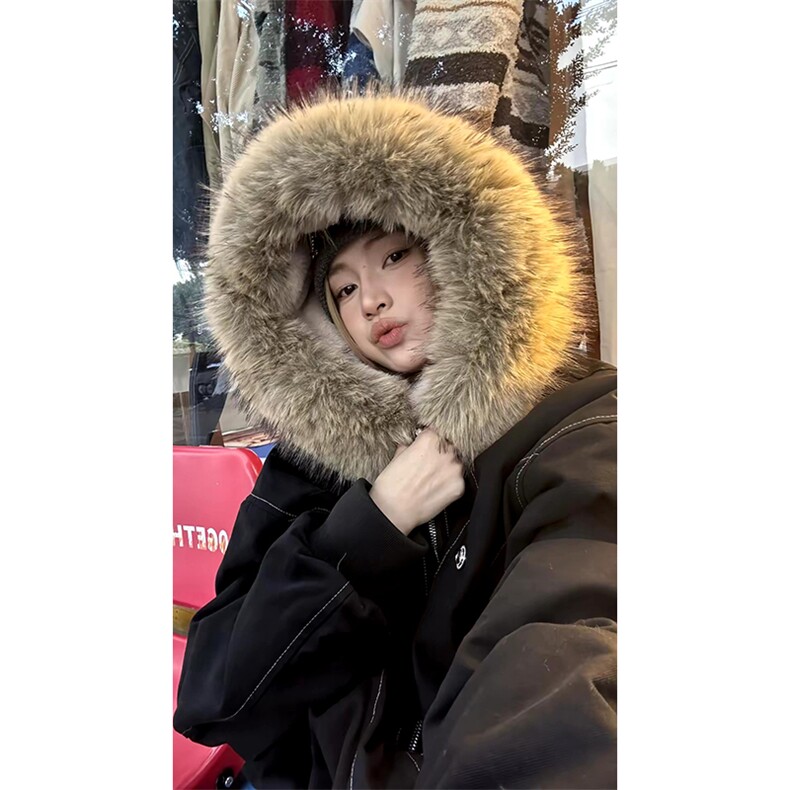 现货重磅boxy短款棉衣座山雕大毛毛领男女棉服水洗工装厚外套，男装棉衣，电商A486