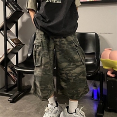 网图美式复古迷彩工装裤男宽松直筒阔腿设计七分短裤N1081-P53，男装休闲裤，星座1001-1