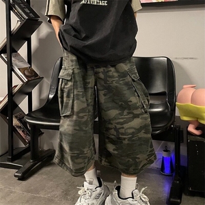 网图美式复古迷彩工装裤男宽松直筒阔腿设计七分短裤N1081-P53