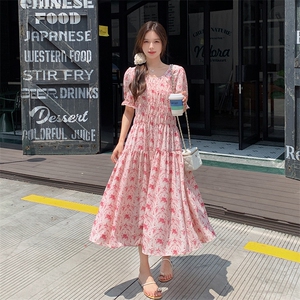 夏季新款甜美碎花连衣裙女长裙显瘦气质仙女裙可退换货图片