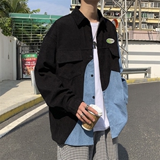 牛仔拼接衬衫设计感小众上衣2023新款春秋宽松衬衣ins潮W2105-P40，男装衬衫，星座412-3