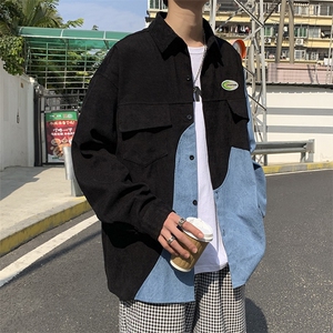 牛仔拼接衬衫设计感小众上衣2023新款春秋宽松衬衣ins潮W2105-P40图片