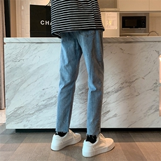 2025新景纯色男士牛仔裤韩版裤脚毛边长裤子原创设计，男装牛仔裤，电商B381-2