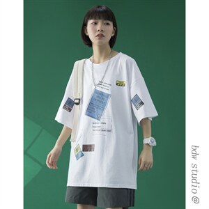 @蓝底中性风 2023春夏新款纯棉短袖T恤男女潮流半袖体恤T336P28图片