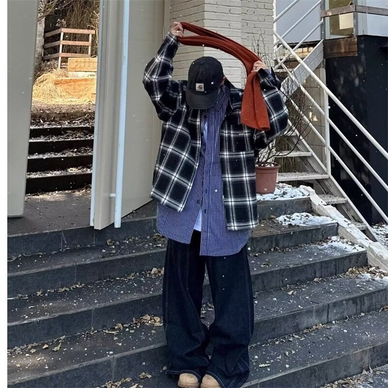 美式复古丹宁蓝阔腿弯刀牛仔裤男解构宽松直筒宽松休闲长裤子潮牌,男装牛仔裤,星座506A