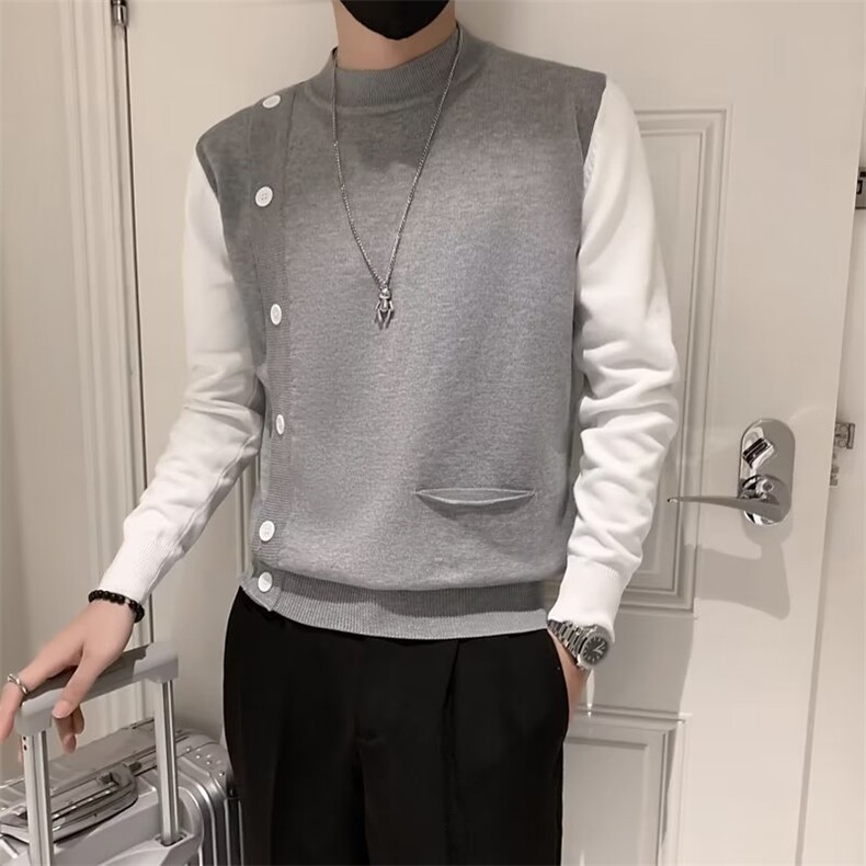 高级感毛衣男秋冬季打底衫痞帅线衣2024新款男装潮牌假两S548-P48,男装针织衫/毛衣,星座1109-3