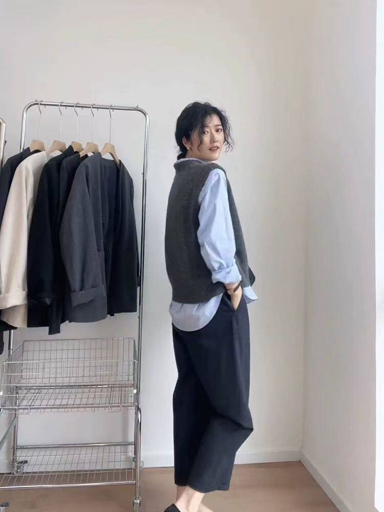 时尚百搭女士秋冬圆领假兜马甲羊毛外套,女装马甲,胜酷羊绒