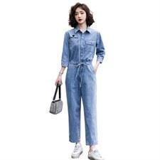 休闲牛仔连体裤女2024春夏新款高腰时尚显瘦百搭工装小个子连衣裤，女装休闲裤，慧尚依恋