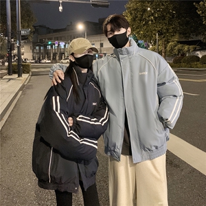 情侣装冬装 港风条纹织带棉服 棉衣休闲加厚外套男女 G1107 P118图片