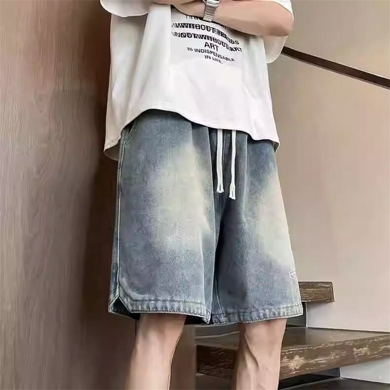 2025新款夏季牛仔短裤男百搭潮流水洗宽松直筒裤子休闲薄款五分裤,男装牛仔裤,星座1210-1