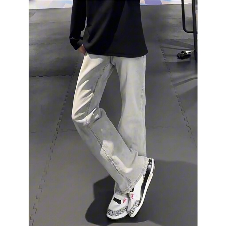 美式高街加绒加厚裤子男秋冬烟灰色牛仔裤KF3058常规P39加绒P49,男装牛仔裤,四季星座505