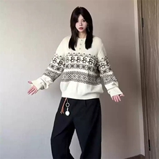 重磅秋冬装北极绒套头毛衣美式复古休闲慵懒风提花工艺针织衫外套，男装针织衫/毛衣，电商A443