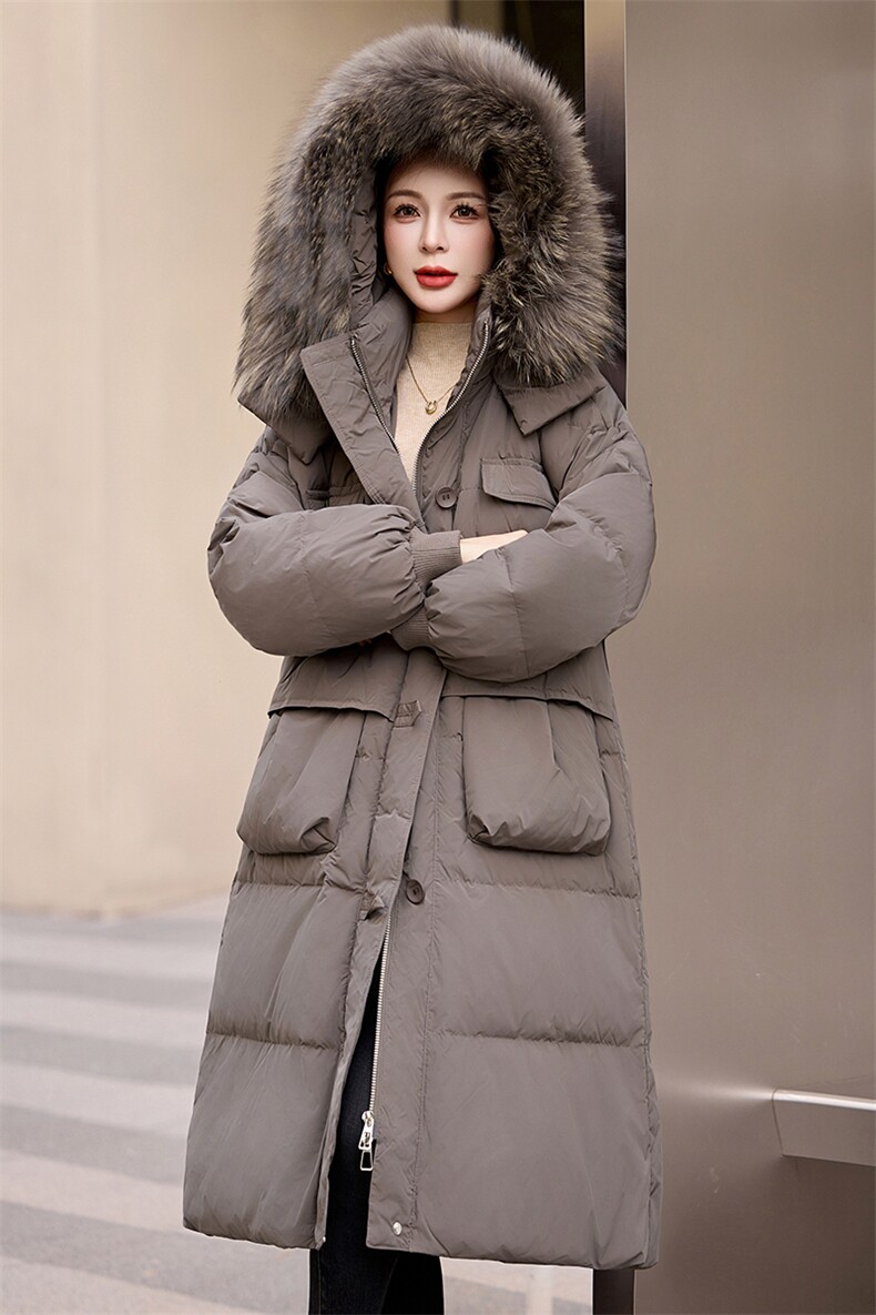 现货白鸭绒羽绒服女2024新款冬季保暖极简百搭连帽中长款外套,商品下架区,然然