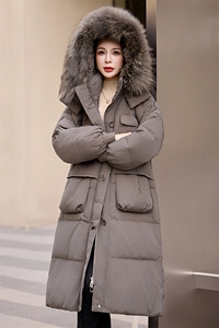 现货白鸭绒羽绒服女2024新款冬季保暖极简百搭连帽中长款外套图片