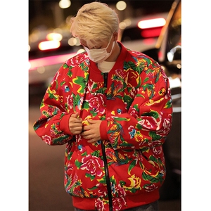 JK000飞行夹克机车大码东北大花棒球领夹克衫开衫外套男女汉服潮图片