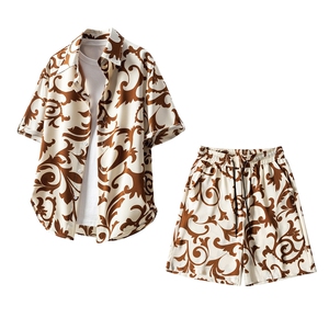 短袖衬衫男+短裤男套装男100%聚酯纤维M-5XL大码TZ78701P50控98图片