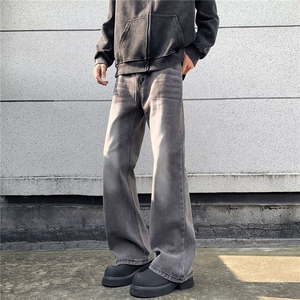 2025新款水洗烟灰色牛仔裤做旧宽松显瘦直筒微喇现货K8353-P45图片