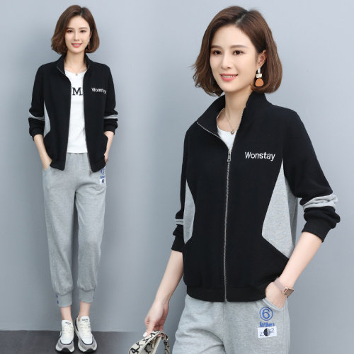 时尚休闲运动套装女2021秋季新款宽松显瘦两件套长袖外套裤子,女装套装/套裙,依恋蒂丝