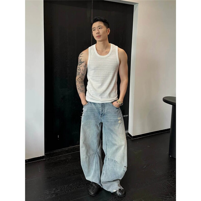 网图主推定织肌理纹路重磅背心无袖T恤男坎肩内搭上衣H1085特P23,男装背心/马甲,电商A341