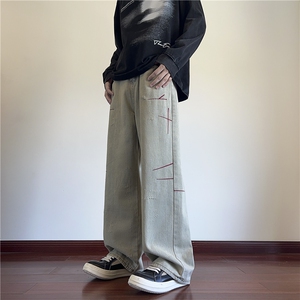 抖音美式复古水洗磨毛牛仔裤宽松直筒裤子B315-K23414-p55控68图片