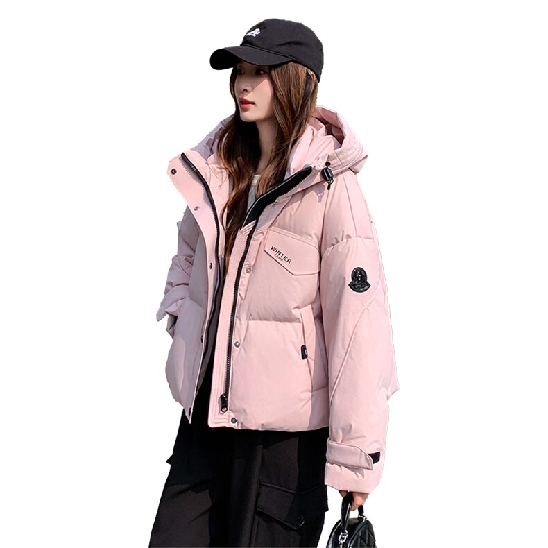 现货2025冬装新款加厚保暖白鸭绒短款连帽羽绒服女,女装羽绒服,苗苗