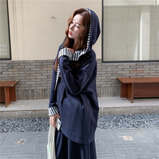 藏青色慵懒风连帽披肩卫衣套装裙女秋季2025新款休闲半身裙两件套，女装套装/套裙，2C159