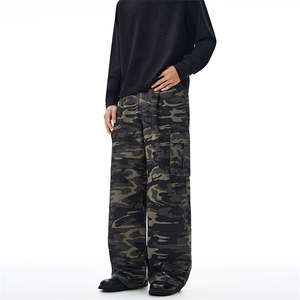2025秋冬美式松紧腰多口袋宽松直筒迷彩工装裤男女百搭休闲长裤潮，男装工装外套，星座301D-3