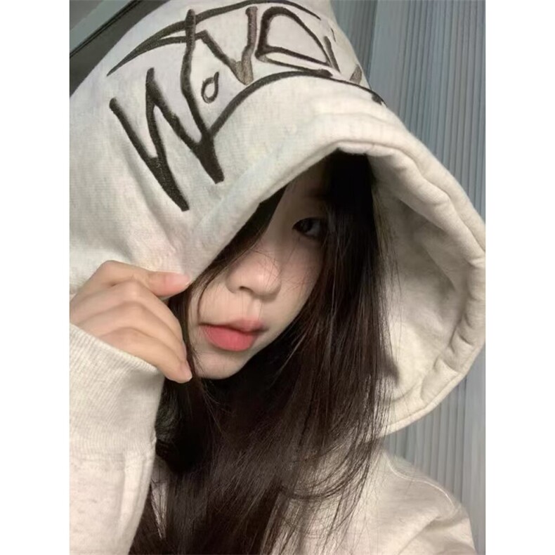 卫衣女生2025新款秋冬潮牌刺绣美式高街连帽上衣外套W37,女装短外套,星座1116A（原606A-3）