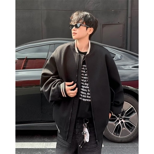 毛呢夹克男秋冬季潮牌高级感短款棉衣外套宽松复古棒球服W9339图片