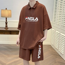 夏装潮简约百搭半袖套装2023字母印花Polo衫男女6623-P70控价98，男装Polo衫，电商A441-1