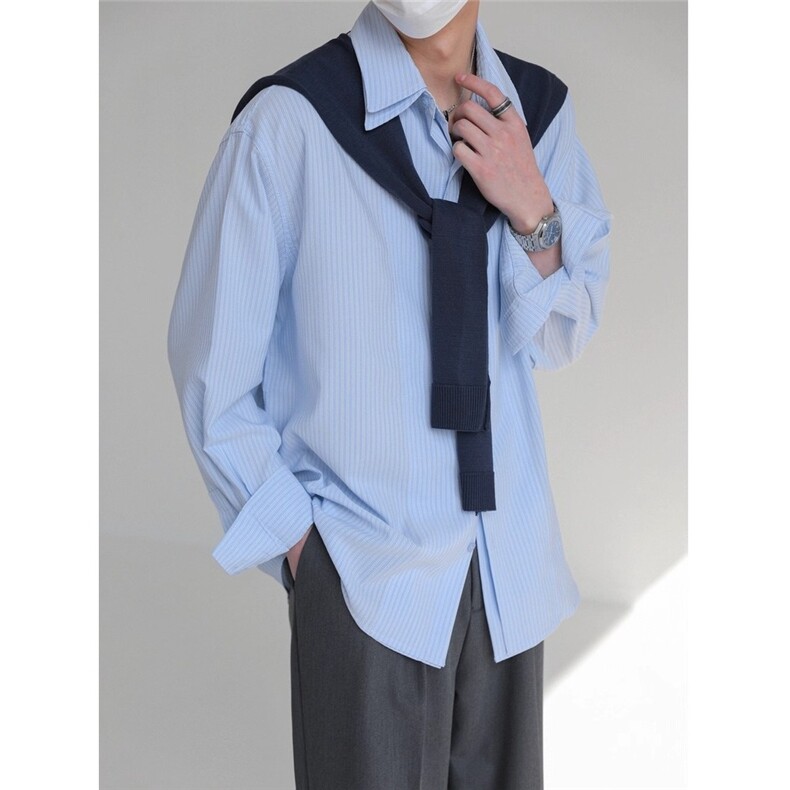 BN33-P752025新款学院风条纹长袖衬衫男士设计感假两件双层,男装T恤,电商B323A