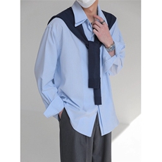 BN33-P752025新款学院风条纹长袖衬衫男士设计感假两件双层，男装T恤，电商B323A