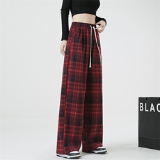 X312-P50格子裤子春秋垂感休闲显瘦复古直筒阔腿裤，男装休闲裤，星座911