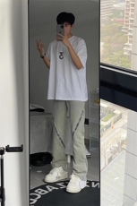 B221美式ins高街暗黑小众个性款拉链直筒牛仔裤LK23042-P65控88，男装牛仔裤，电商B221