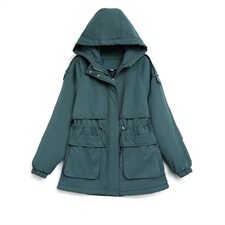 2023年秋冬季修身加厚甜美中长款常规纯色棉衣女新款，女装派克服，靓星雨