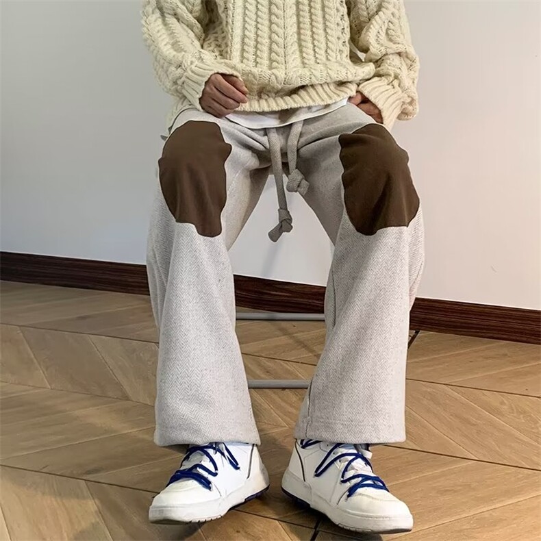 日系复古补丁休闲裤秋冬季毛呢裤子男痞帅宽松阔腿长裤GH125-P52,男装休闲裤,星座1008