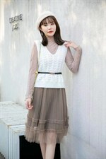 [现货]蕾丝拼接连衣裙马甲两件套，两色、三个尺码，女装连衣裙，依柏璐