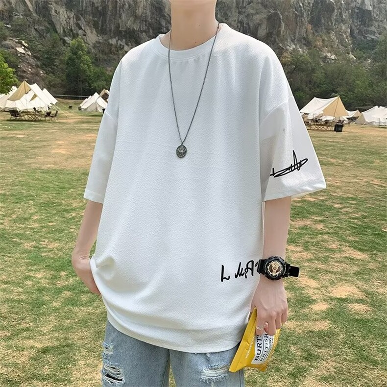 韩版ins潮流百搭短袖T恤男士夏季港风宽松七分袖上衣T1444-P20,男装T恤,星座512-2