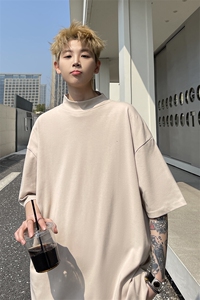 夏季新款基础纯色中领短袖T恤男潮重磅高级感半袖体恤衫D135/P30图片