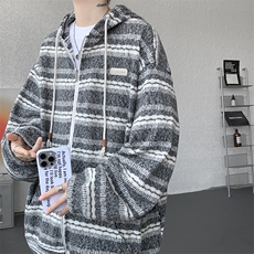 8XL-M潮情侣美式磨毛编织条纹针织衫卫衣宽松拉链外套WY30P88，男装针织衫/毛衣，电商D206-1