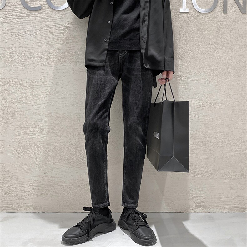 秋季轻熟风休闲裤男黑灰色修身男裤微弹力牛仔裤1412-1/919/P68，男装牛仔裤，星座1412-1
