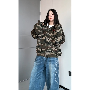 美式迷彩连帽夹克外套男拉链开衫宽松情侣卫衣潮25XJ55262特批85图片